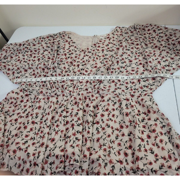 Hayden Tan Floral Print V-Neck Dolman Sleeve Boho Peplum Top Women's Size 2XL - Picture 4 of 12